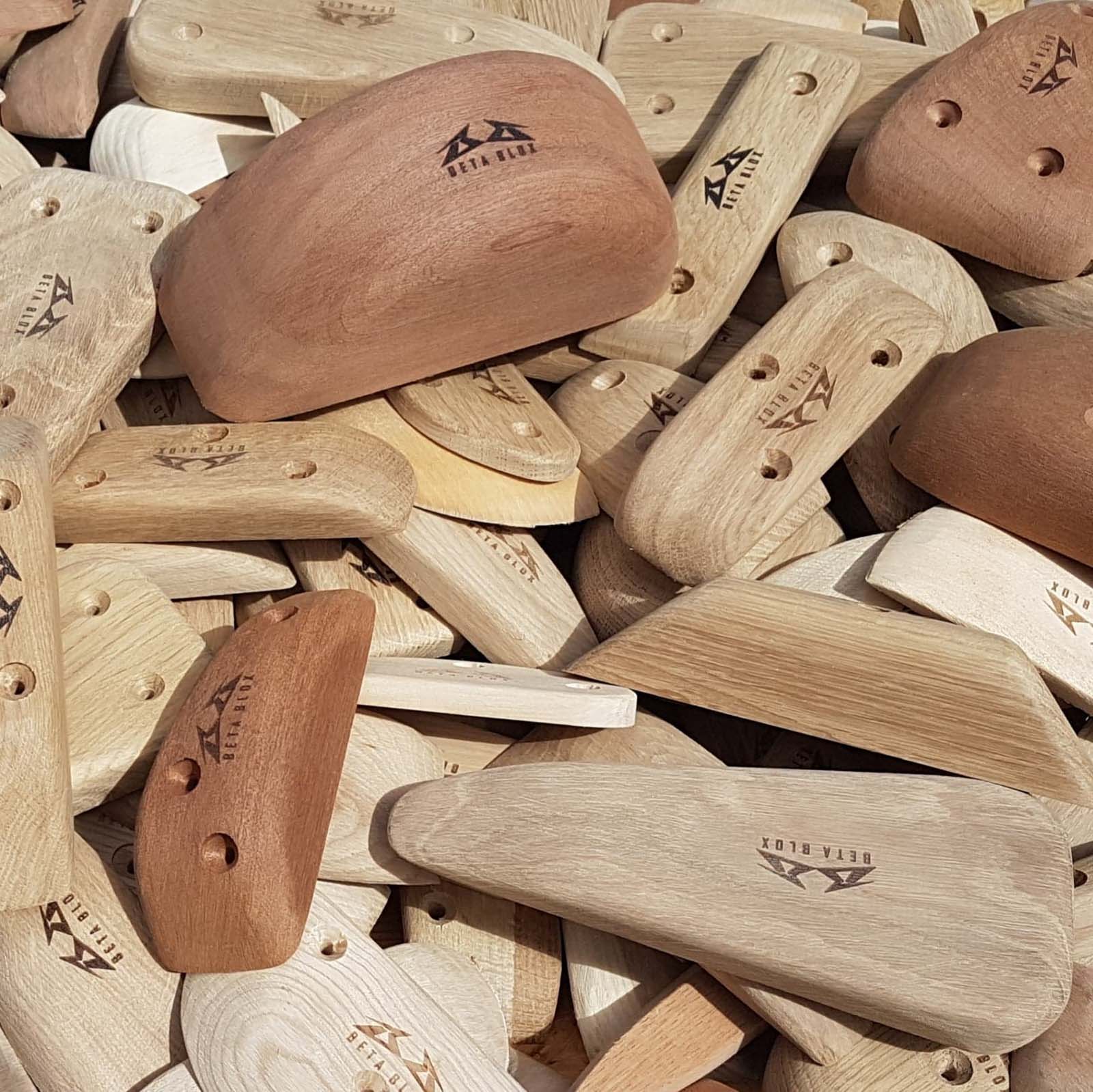 BetaBlox wooden training tools designed for finger strength, grip control, and effective off the wall workouts.